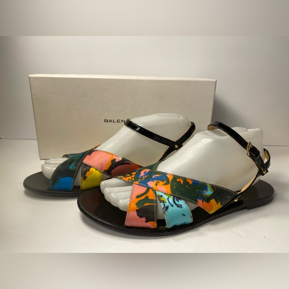 Balenciaga flat ankle strap sandals multi 39/8 - Picture 1 of 11